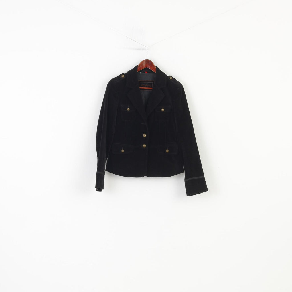Broadway Women 38 M Jacket Black Gold Buttons Cotton Vintage Collar Single Breasted Blazer Top