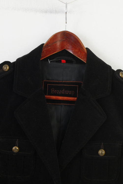 Broadway Femmes 38 M Veste Noir Or Boutons Daim Coton Vintage Col Simple Boutonnage Blazer Haut