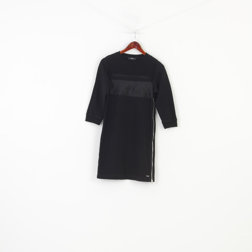 Diesel Woman S Dress Black Cotton Long Sleeve Crew Neck Zipper Vintage Top
