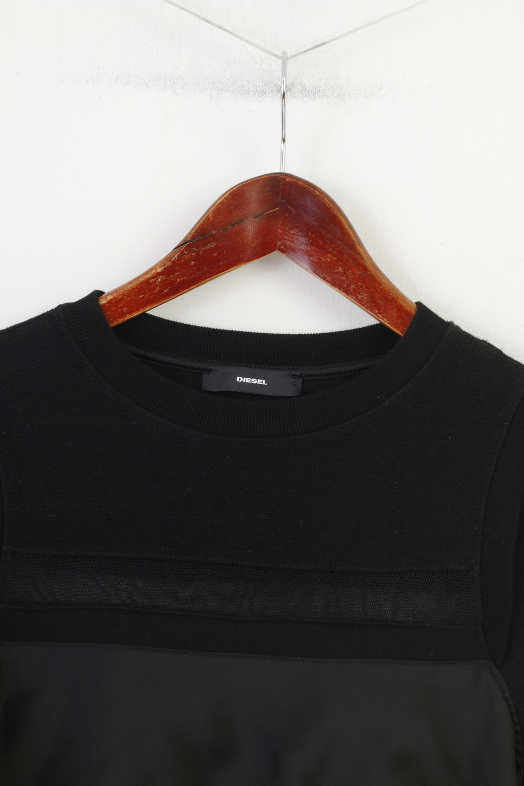 Diesel Woman S Dress Black Cotton Long Sleeve Crew Neck Zipper Vintage Top