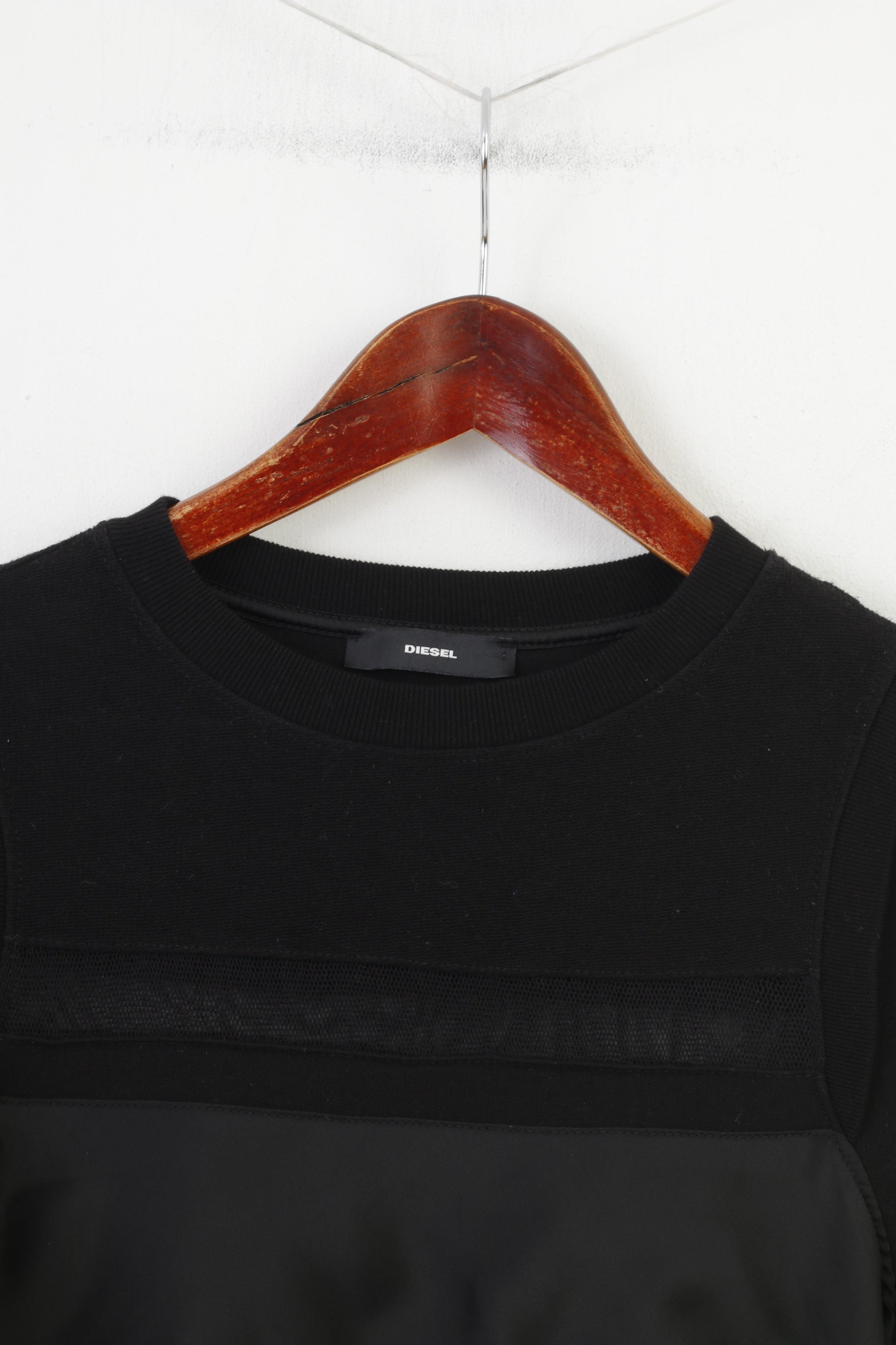 Diesel Woman S Robe Noir Coton Manches Longues Ras Du Cou Fermeture Éclair Vintage Top