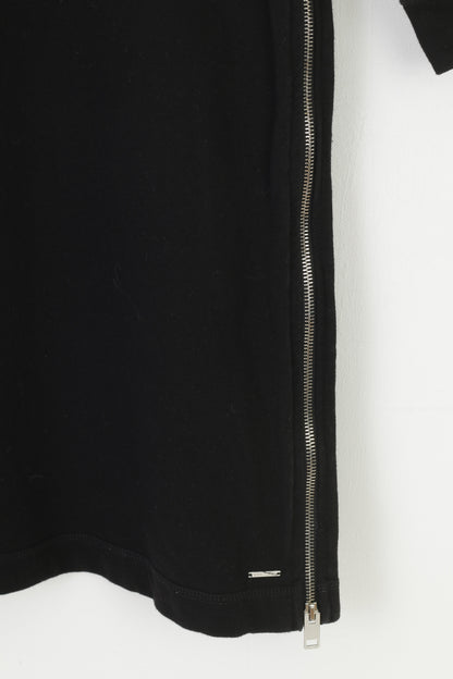 Diesel Woman S Robe Noir Coton Manches Longues Ras Du Cou Fermeture Éclair Vintage Top