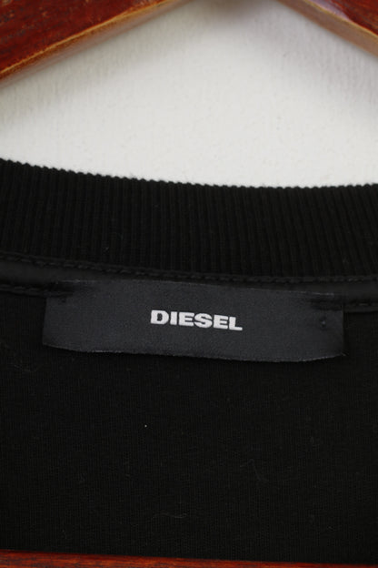 Diesel Woman S Robe Noir Coton Manches Longues Ras Du Cou Fermeture Éclair Vintage Top
