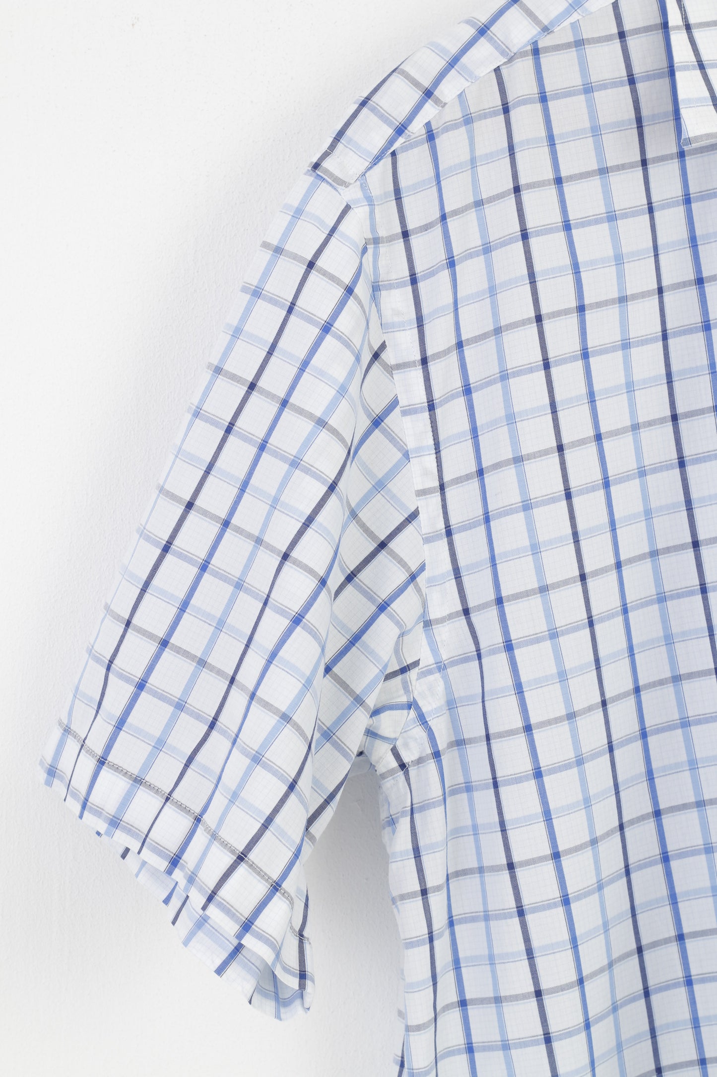 Camicia casual da uomo Lacoste 46 a quadri blu a maniche corte con colletto classico in cotone