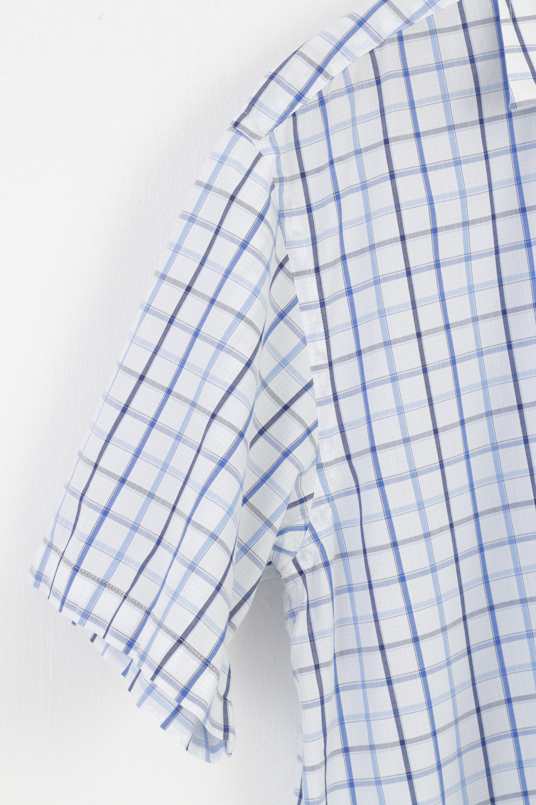 Lacoste Men 46 XL Casual Shirt Checkered Blue Short Sleeve Classic Collar Cotton Top
