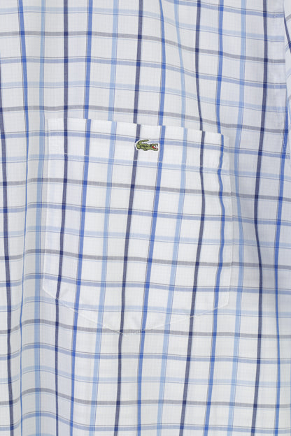 Camicia casual da uomo Lacoste 46 a quadri blu a maniche corte con colletto classico in cotone