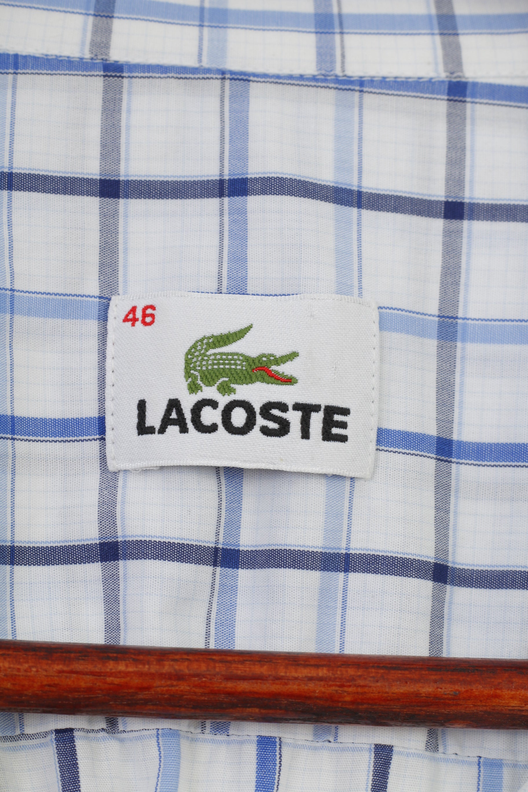 Lacoste Men 46 XL Casual Shirt Checkered Blue Short Sleeve Classic Collar Cotton Top