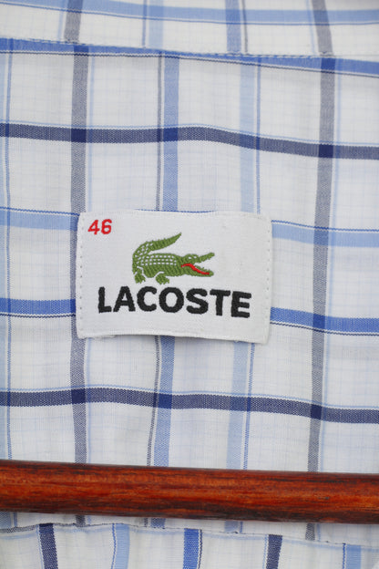 Lacoste Men 46 Casual Shirt Checkered Blue Short Sleeve Classic Collar Cotton Top