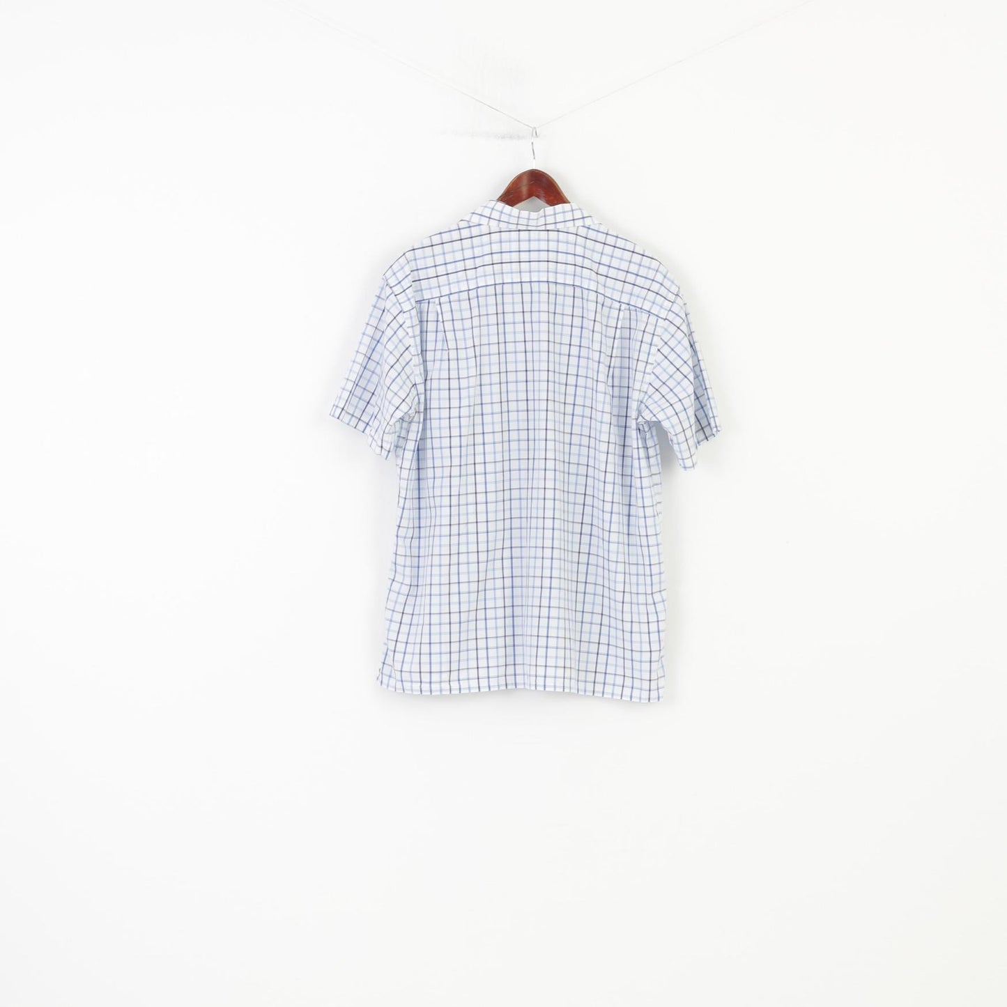 Camicia casual da uomo Lacoste 46 a quadri blu a maniche corte con colletto classico in cotone