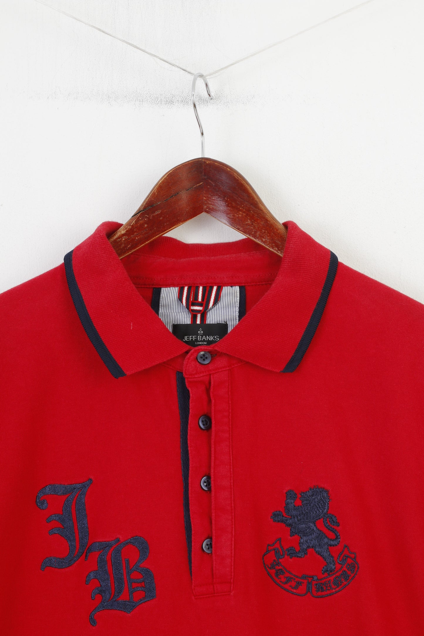 Jeff Banks Hommes L Polo Rouge Coton Manches Courtes Été Londres Col Vintage Top