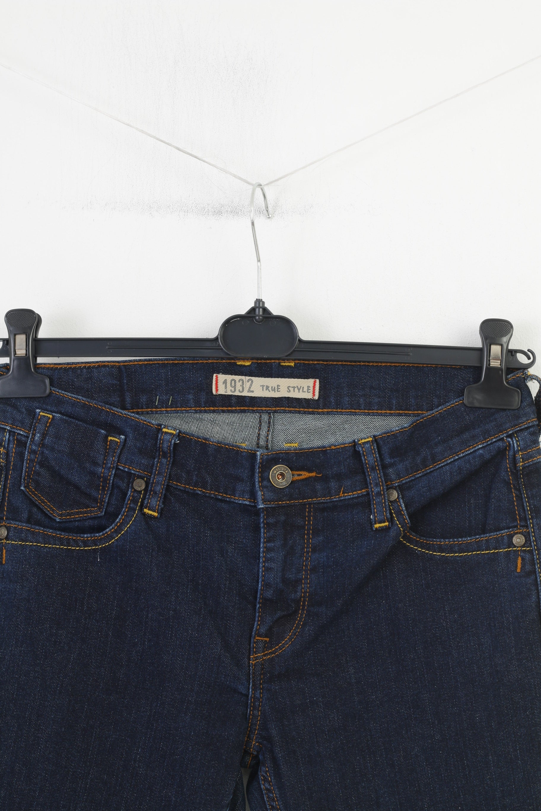 Mustang Women 29 Trousers Navy Blue Denim Jeans Cotton Straight Leg Pants