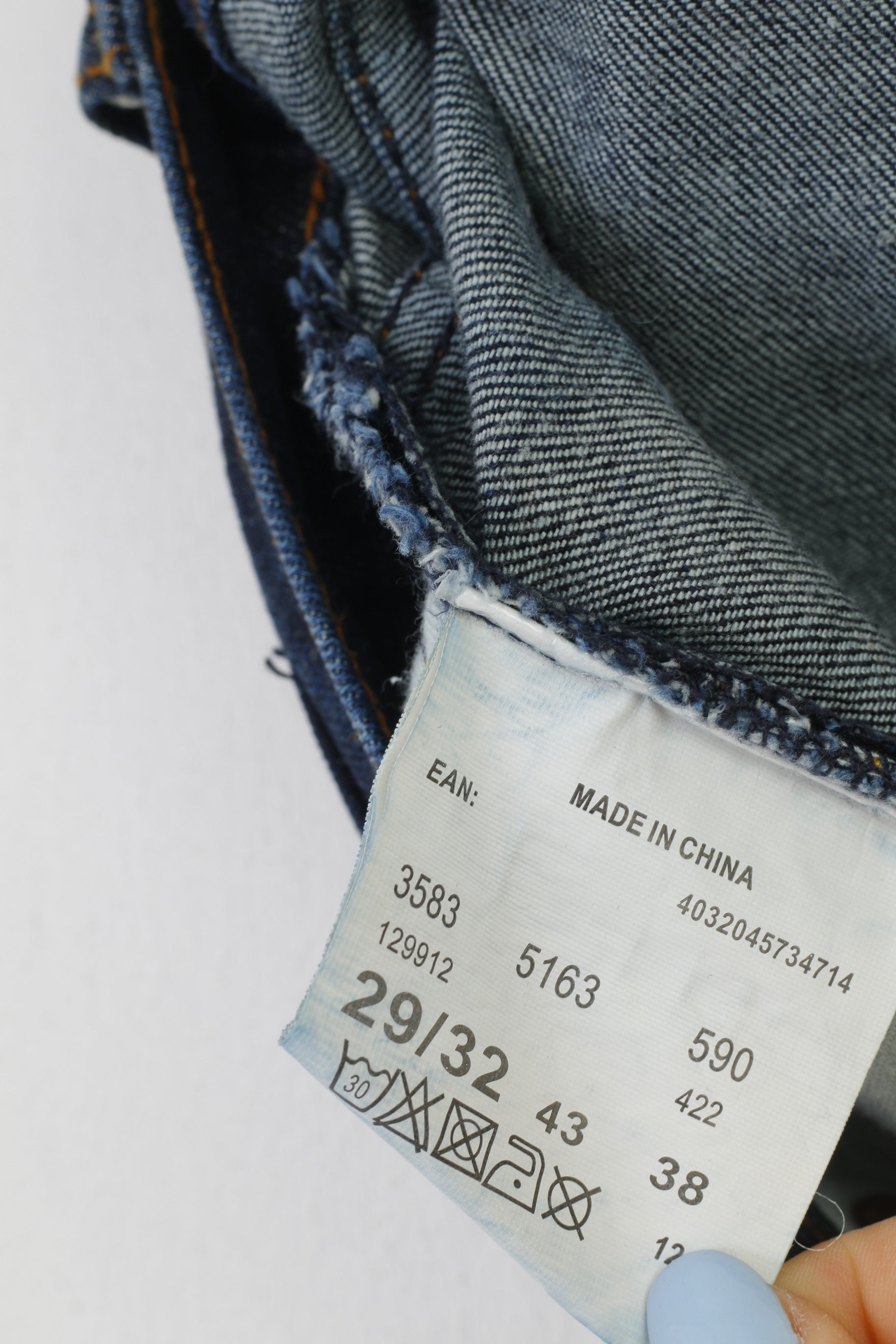 Mustang Women 29 Trousers Navy Blue Denim Jeans Cotton Straight Leg Pants