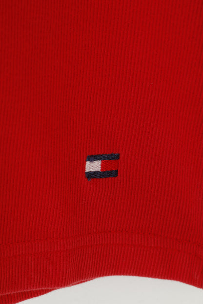 Tommy Hilfiger Men L Jumper V Neck Red Classic Cotton Vintage Sweater