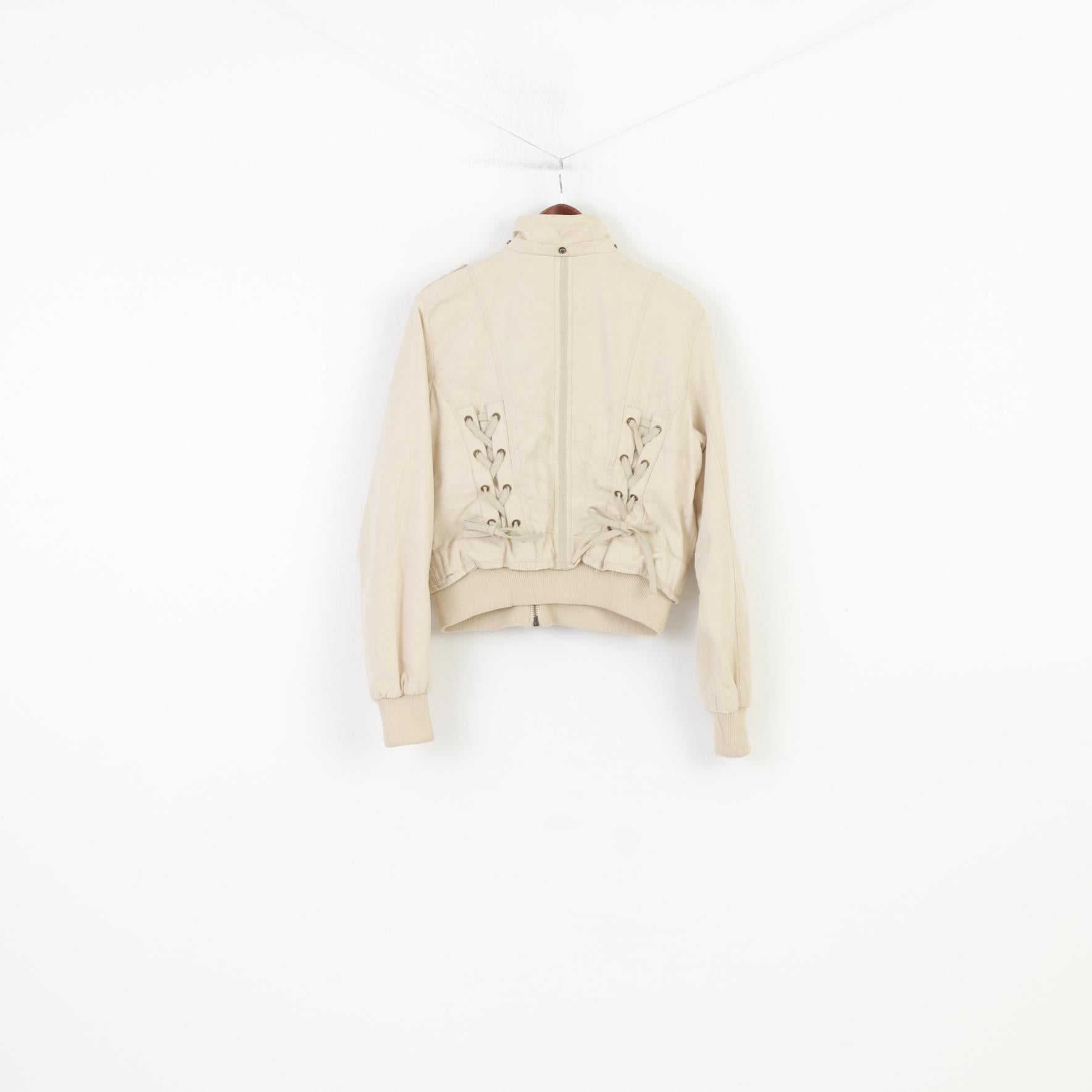 ADV by Advance Women XL M Jacket Beige Cotton Detailed  Full Zipper Laces Vintage Top