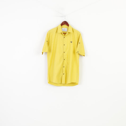 Butterfly Men XL Casual Shirt Yellow Cotton Short Sleeve Bottoms Casual Top