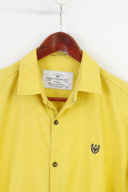 Camicia casual XL da uomo Butterfly Maglietta casual in cotone giallo a maniche corte