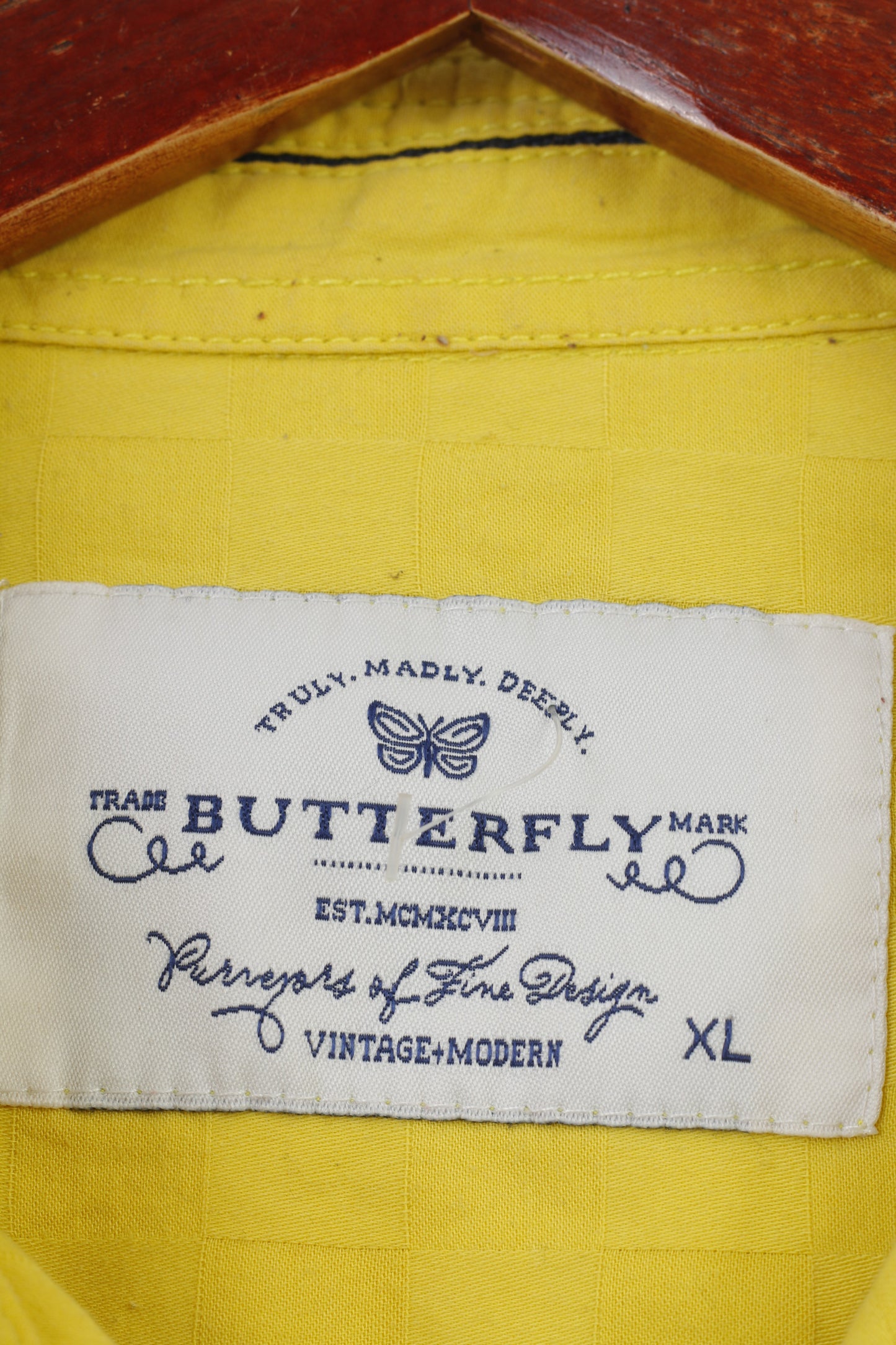 Butterfly Men XL Casual Shirt Yellow Cotton Short Sleeve Bottoms Casual Top