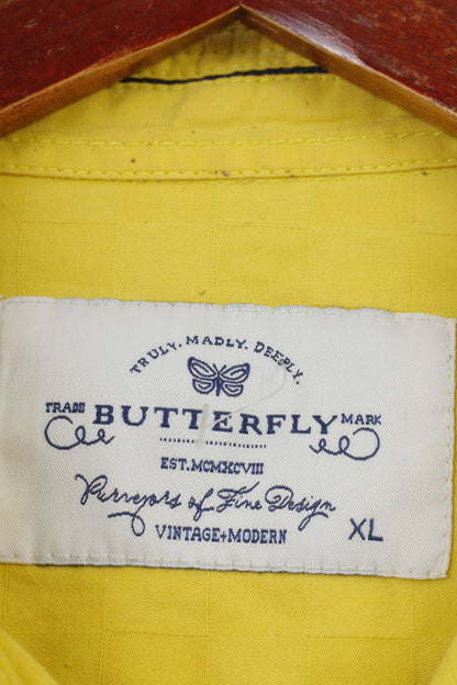 Butterfly Men XL Casual Shirt Yellow Cotton Short Sleeve Bottoms Casual Top