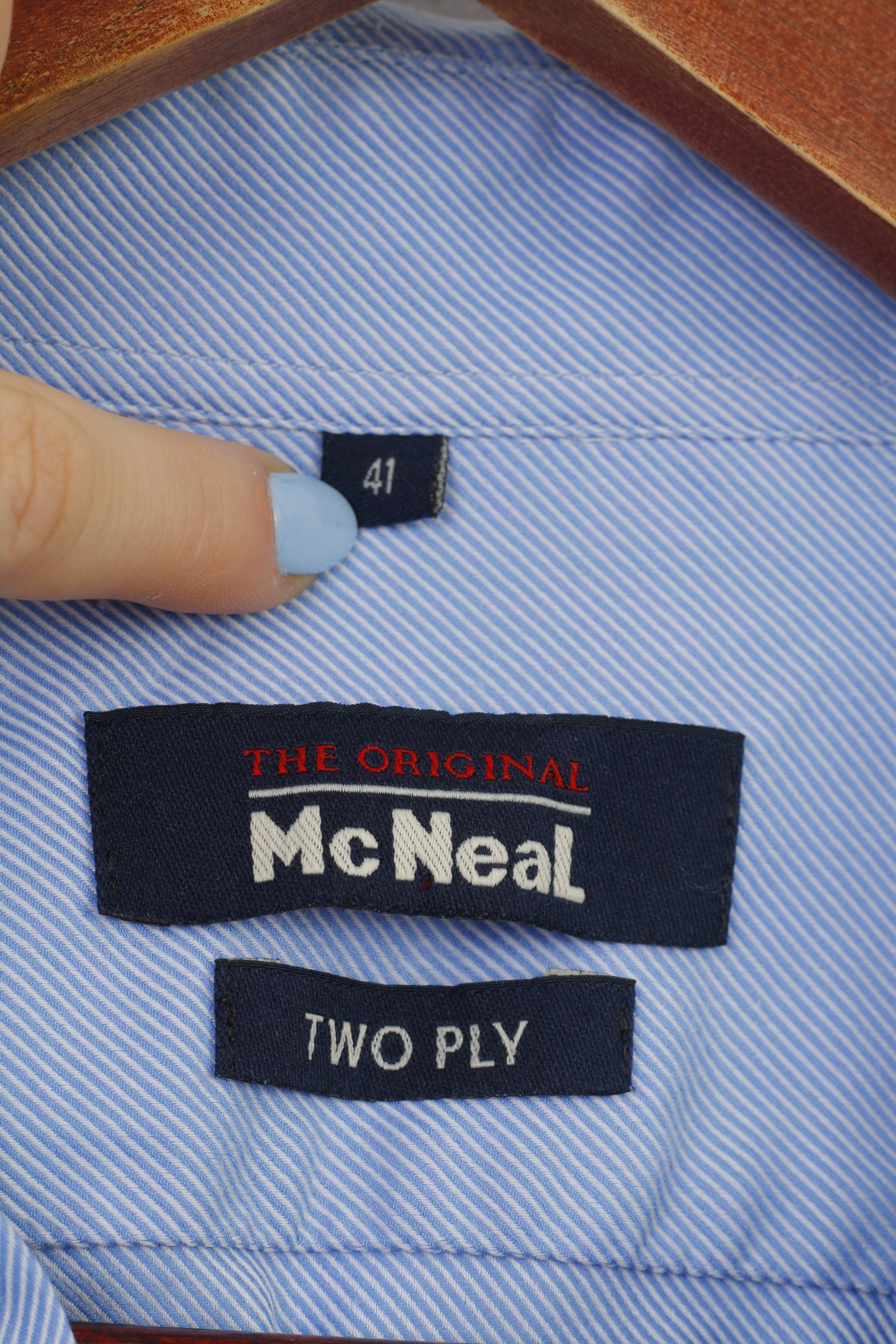 Mc Neal Men 41 L Casual Shirt Blue Two Ply Cotton Buttons Long Sleeve Casual Collar Cufflinks Top