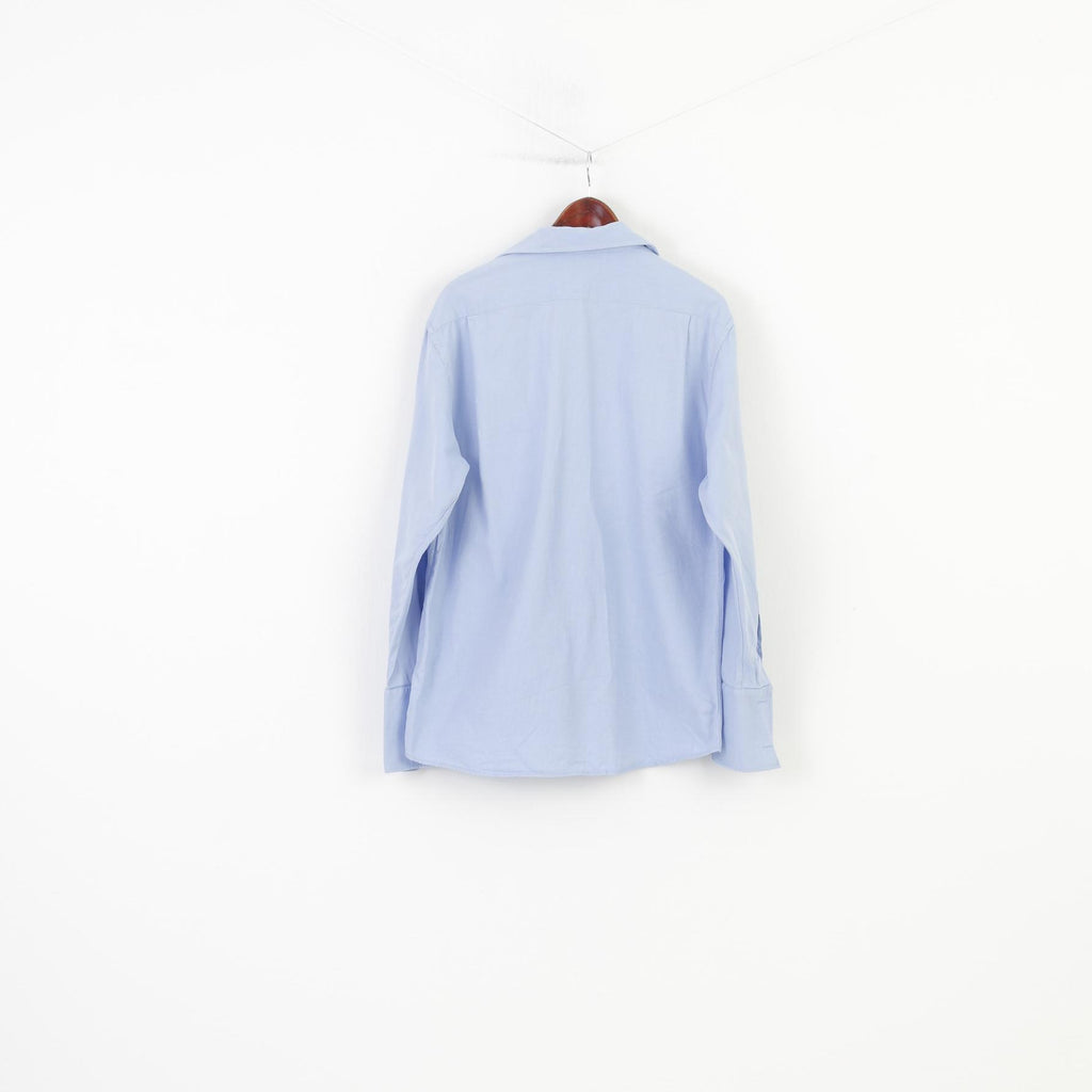 Mc Neal Men 41 L Casual Shirt Blue Two Ply Cotton Buttons Long Sleeve Casual Collar Cufflinks Top