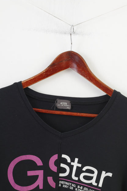 Camicia G-STAR da donna XXL M Top vintage con scollo a V grafico elasticizzato in cotone nero