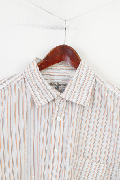 John Baner Uomo XL 41/42 Camicia casual a righe in cotone a maniche lunghe con colletto bianco Top vintage