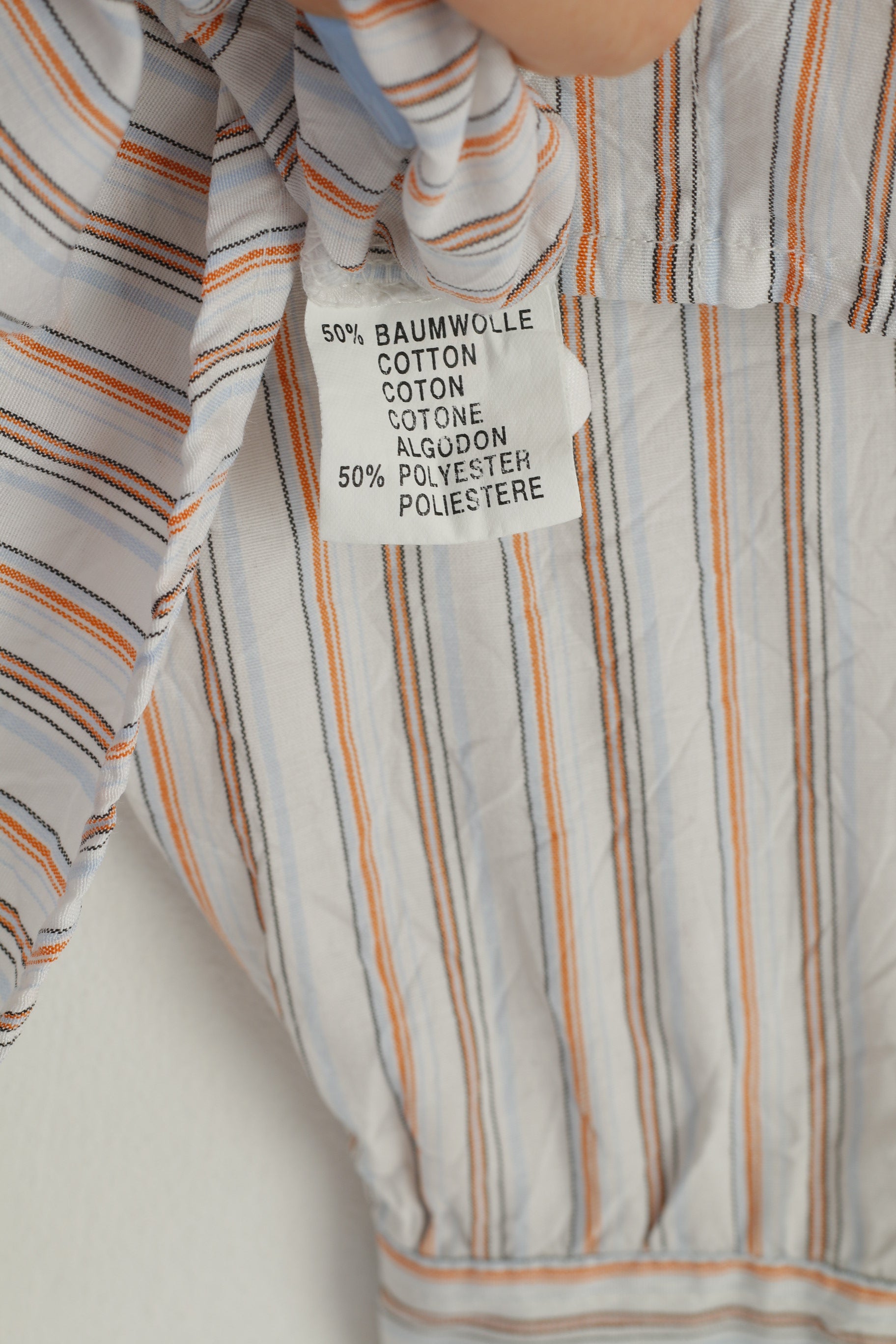 John Baner Men XL 41/42 Casual Shirt Striped Cotton Long Sleeve White Collar Vintage Top