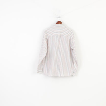 John Baner Men XL 41/42 Casual Shirt Striped Cotton Long Sleeve White Collar Vintage Top