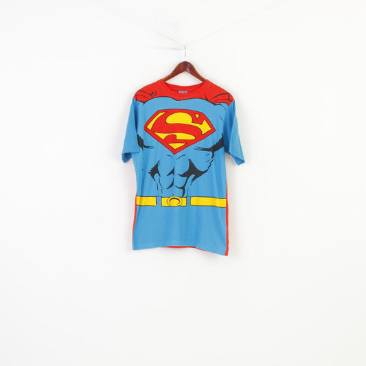 Superman Men L T-Shirt Comic Superman Blue  Crew Neck Vintage Top