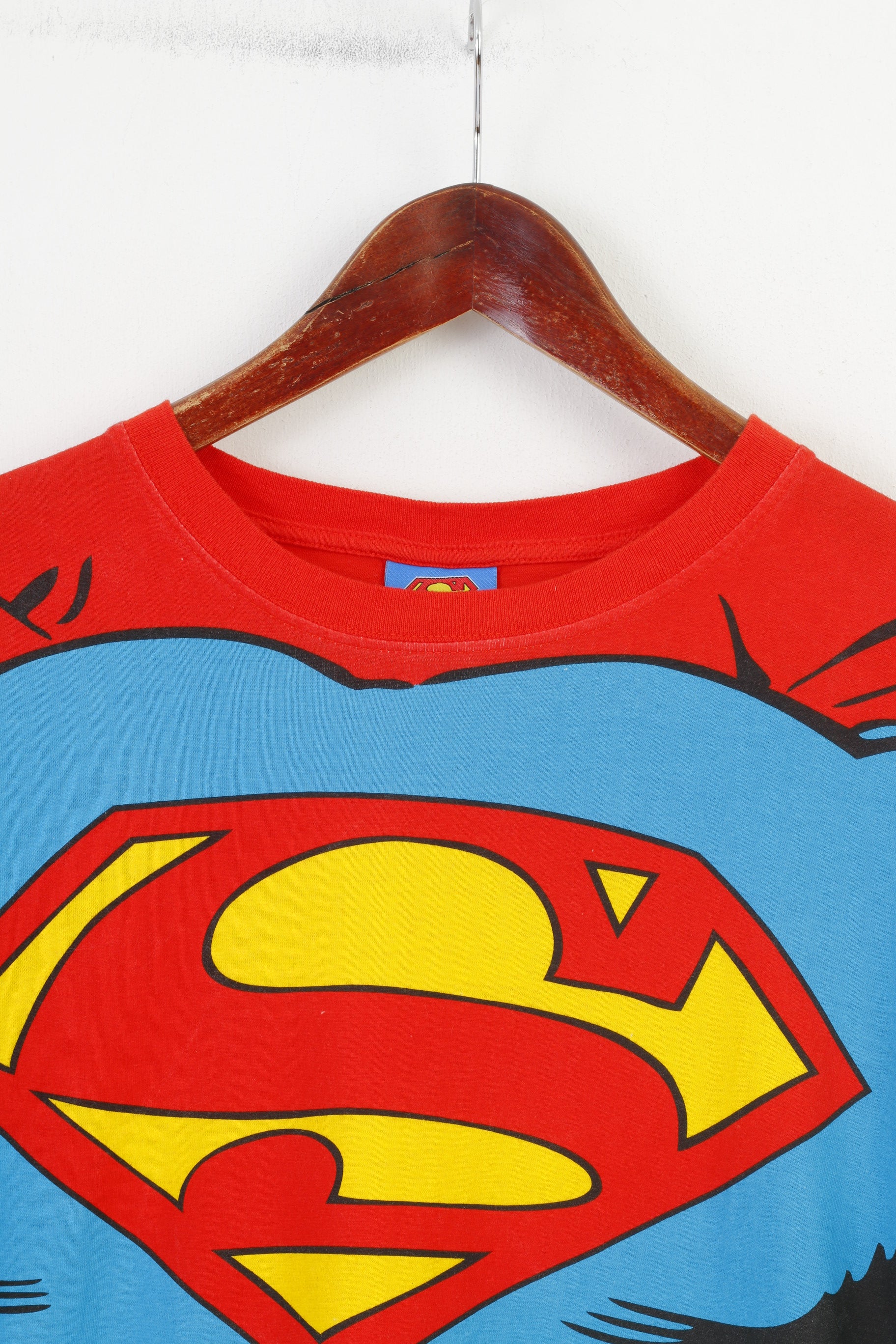 Superman Hommes L T-Shirt Bande Dessinée Superman Bleu Col Rond Haut Vintage