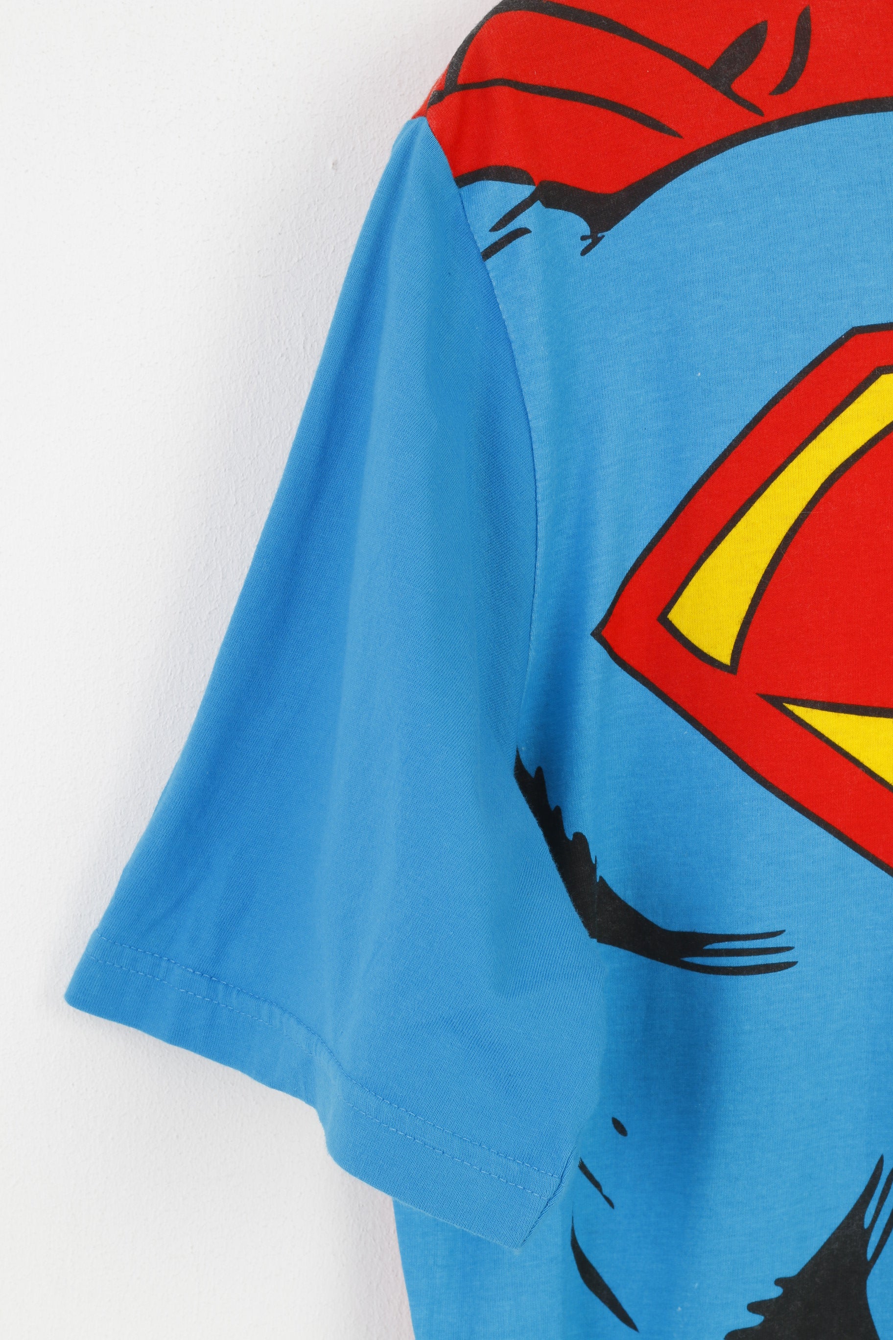Superman Hommes L T-Shirt Bande Dessinée Superman Bleu Col Rond Haut Vintage