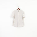 Samuel Windsor Men L Casual Shirt Striped Short Sleeve Collar White Classic Cotton Top
