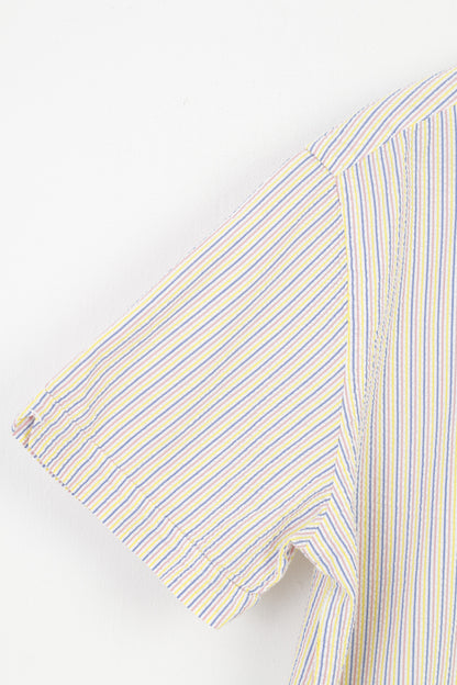 Samuel Windsor Uomo L Camicia casual a righe Colletto a maniche corte Top classico in cotone bianco