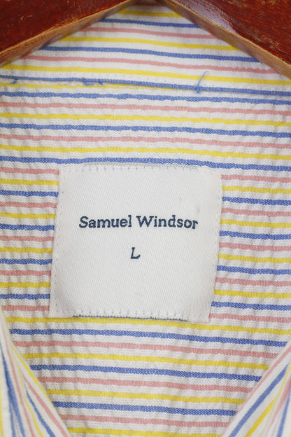 Samuel Windsor Hommes L Chemise décontractée rayée à manches courtes Col Blanc Classique Haut en coton