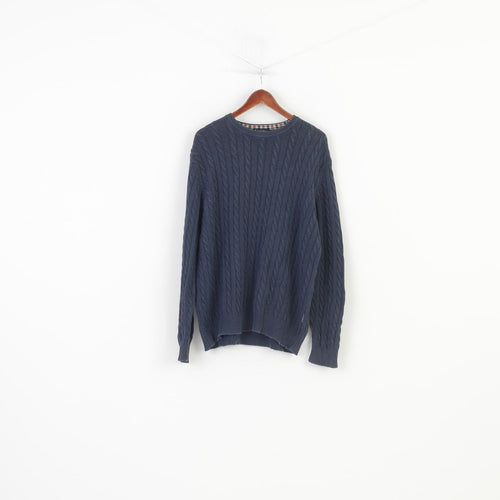 Aquascutum Men XL Jumper Navy Crew Neck Cotton Classic Italy Top