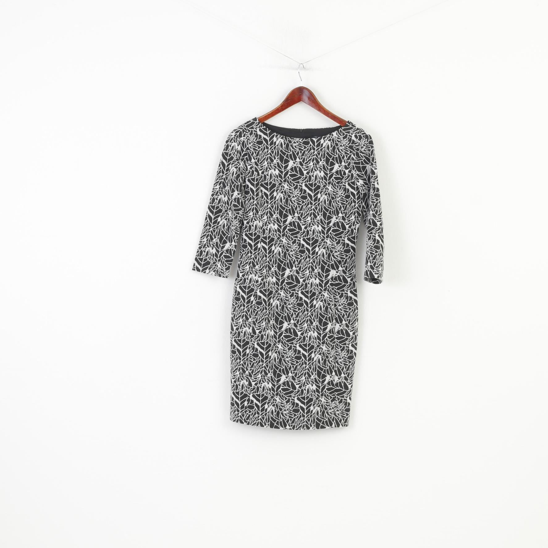 Armani Jeans Woman 42 M Dress Black Flower Print Long Sleeve Back Zipper Crew Neck Cotton