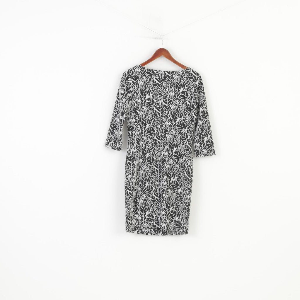 Armani Jeans Woman 42 M Dress Black Flower Print Long Sleeve Back Zipper Crew Neck Cotton