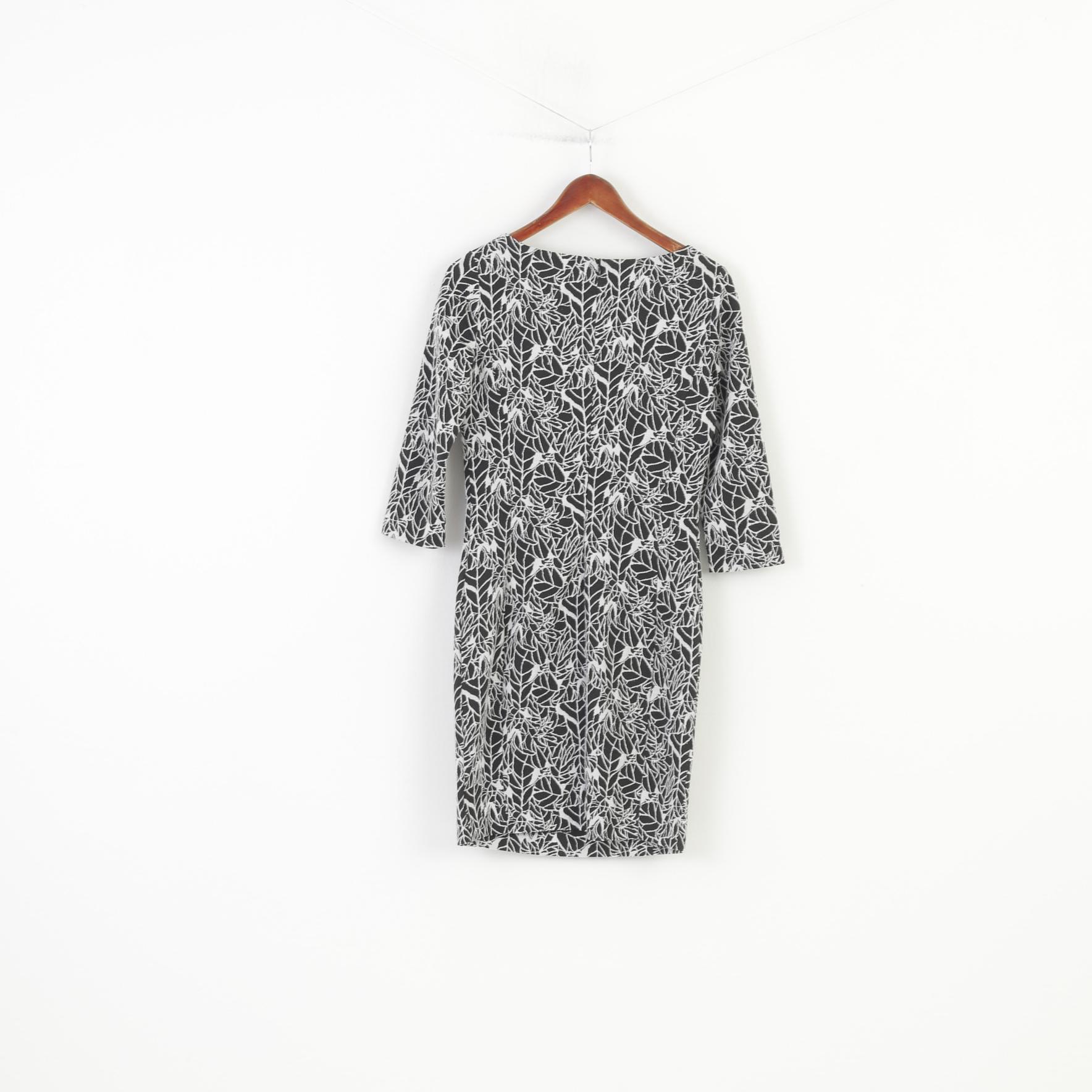 Armani Jeans Woman 42 M Dress Black Flower Print Long Sleeve Back Zipper Crew Neck Cotton