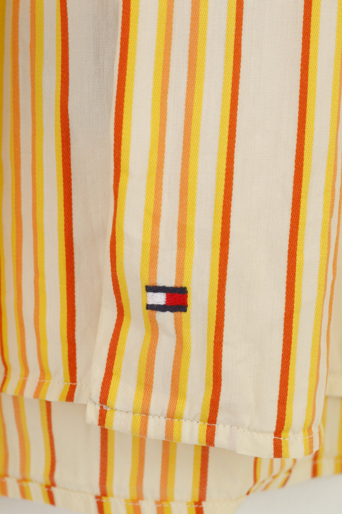 Tommy Hilfiger Men XL Casual Shirt Long Sleeve Striped Orange Collar Cotton Classic Top