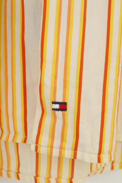 Tommy Hilfiger Men XL Casual Shirt Long Sleeve Striped Orange Collar Cotton Classic Top