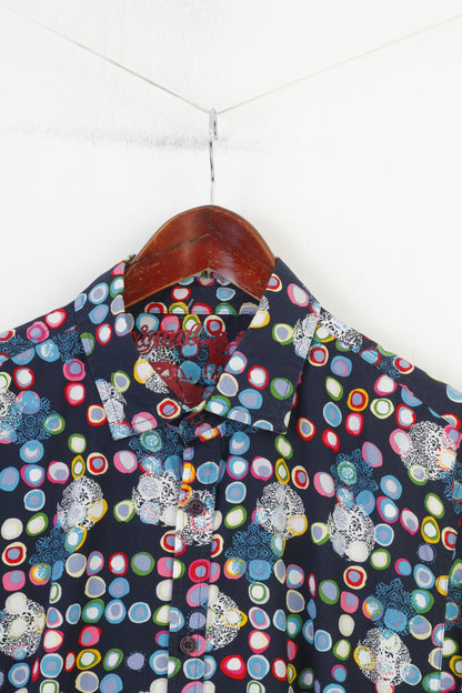 Desigual Men L Chemise décontractée à manches longues col imprimé géométrique coton marine haut classique