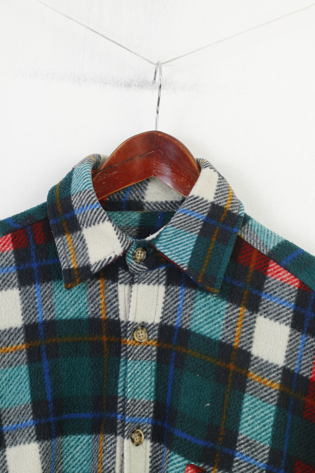 C&A Men M Casual Shirt Checkered Long Sleeve Green Red Fashion Vintage Top