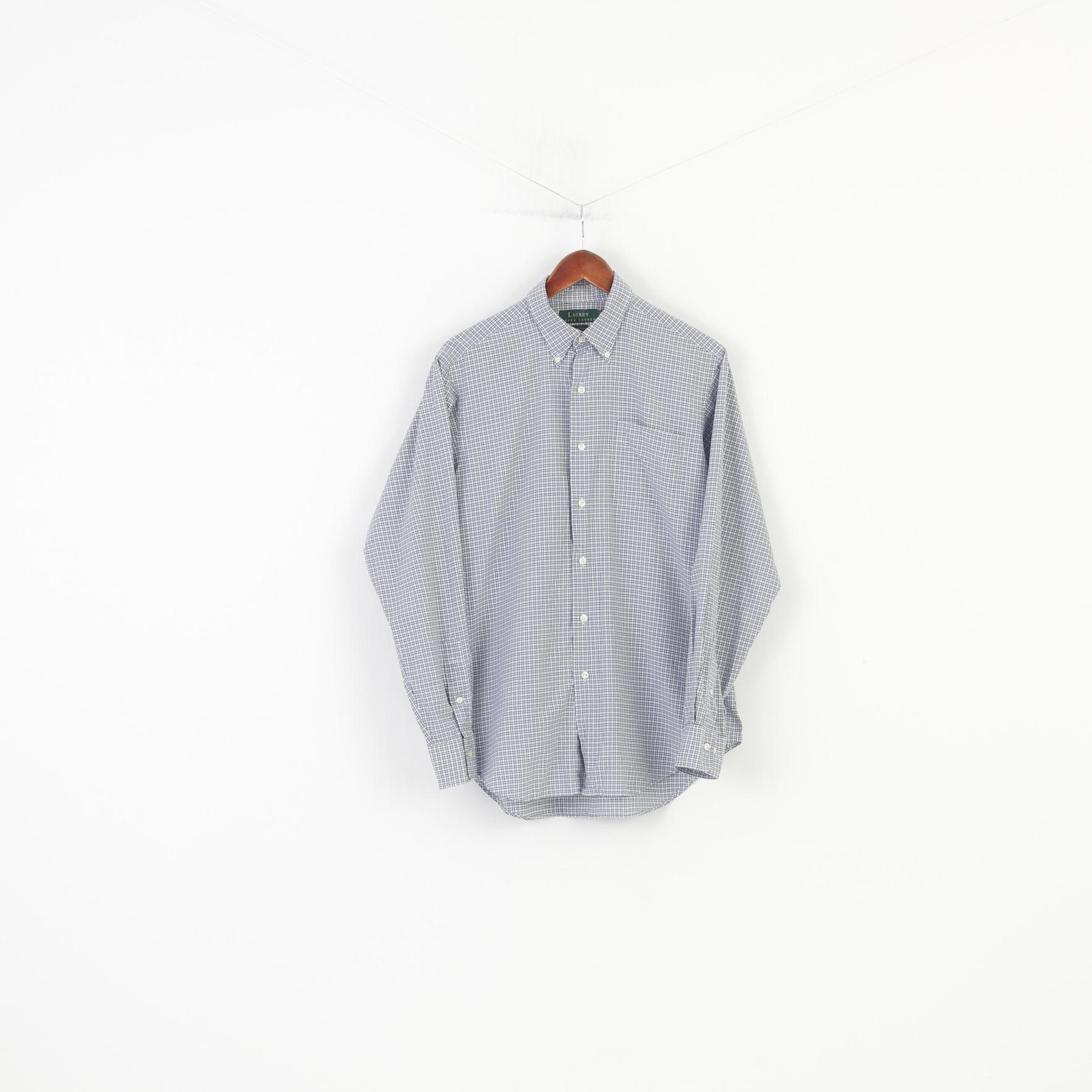 Ralph Lauren Men 34/35 15.5 Casual Shirt Long Sleeve Checkered Cotton Blue Classic Top