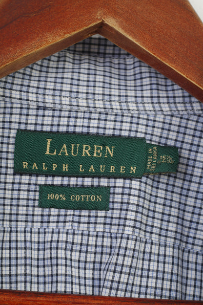 Ralph Lauren Hommes 34/35 15.5 Chemise décontractée à manches longues en coton à carreaux Bleu Haut classique