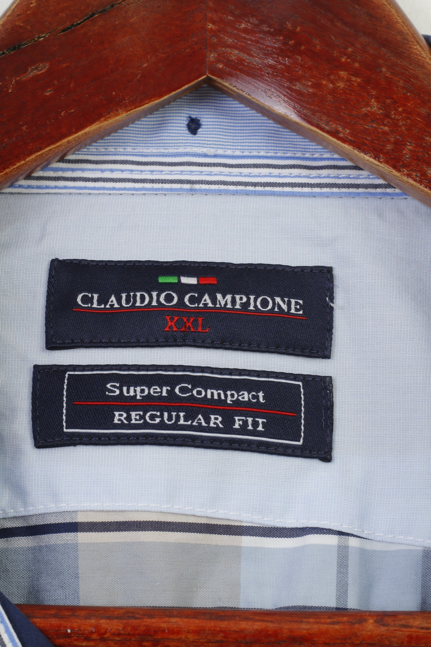 Claudio Campione Camicia casual XXL da uomo a quadri blu marrone manica lunga vestibilità classica top in cotone