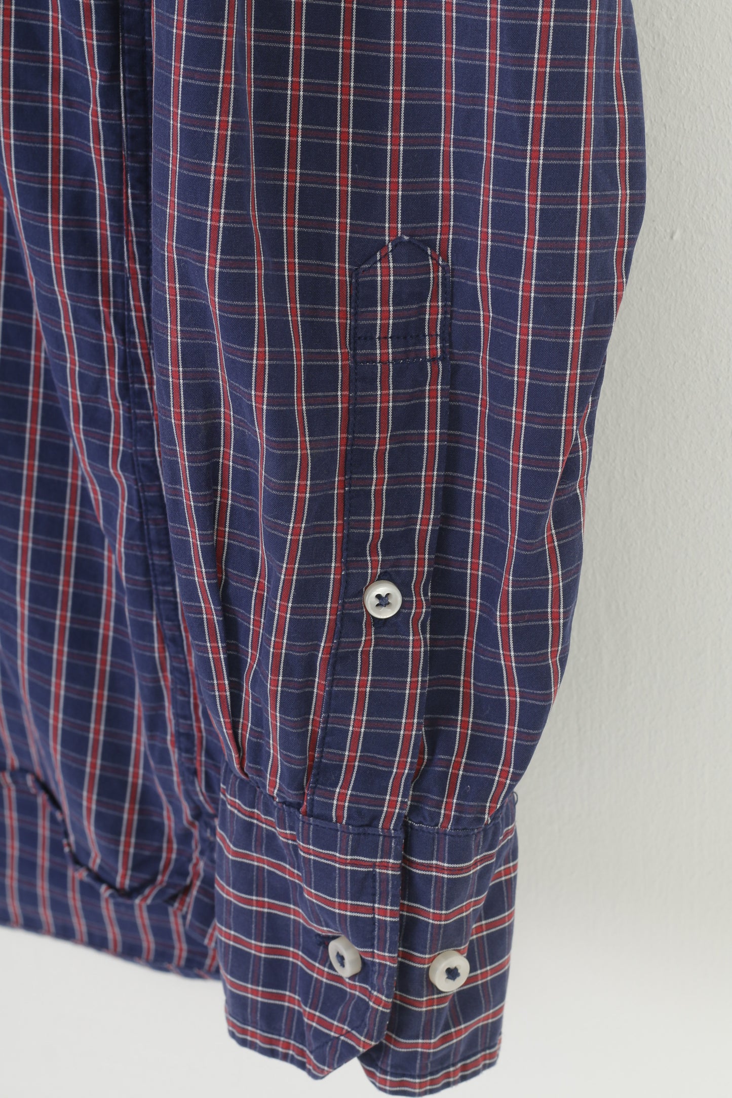 Tommy Hilfiger Uomo L 16.5 Camicia casual a quadri Blu scuro a maniche lunghe Fit Top classico in cotone