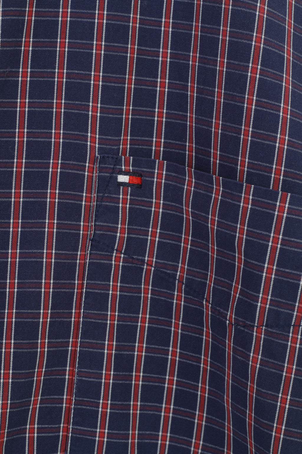 Tommy Hilfiger Men L 16.5 Casual Shirt Checkered Navy Long Sleeve Fit Cotton Classic Top