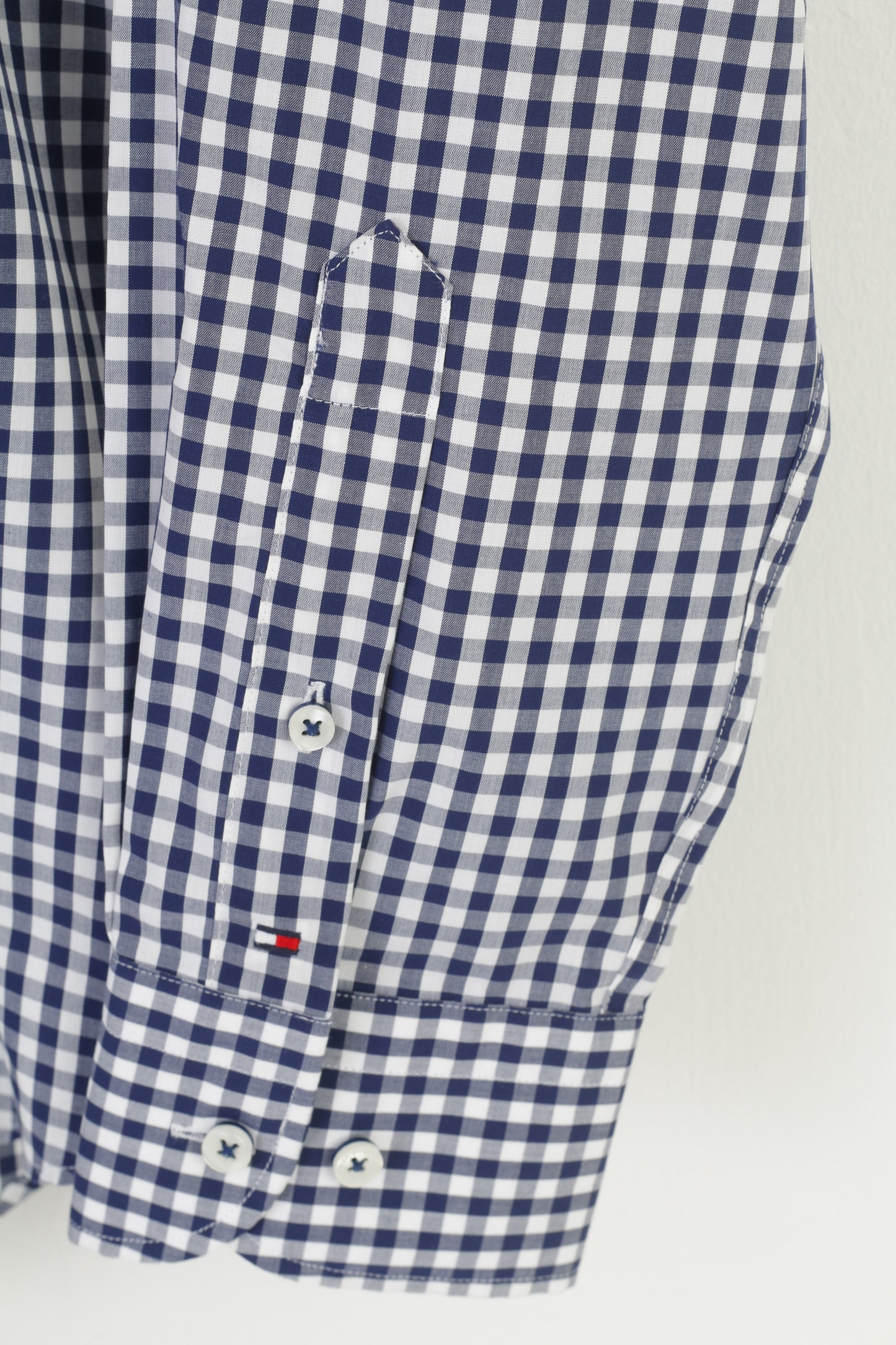 Tommy Hilfiger Hommes 39 15.5 Chemise décontractée à carreaux en coton bleu marine Haut classique à manches longues