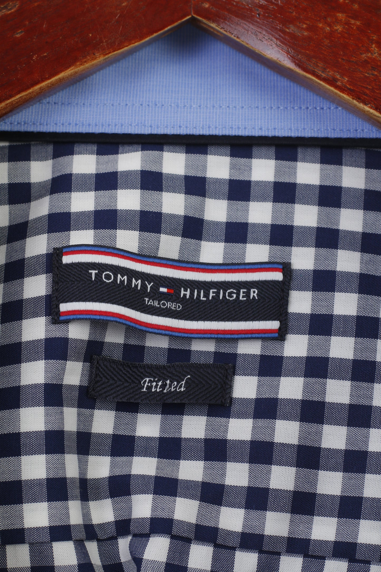 Tommy Hilfiger Men 39 15.5 Casual Shirt Checkered Navy Cotton Long Sleeve Classic Top