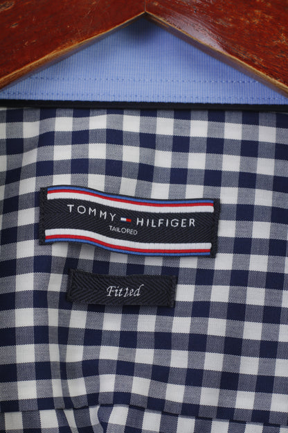 Tommy Hilfiger Hommes 39 15.5 Chemise décontractée à carreaux en coton bleu marine Haut classique à manches longues